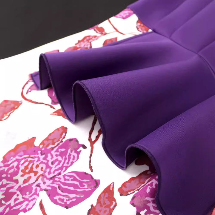 Dame elegant kjole med asymmetrisk flæse design og blomster mønstre Skovae
