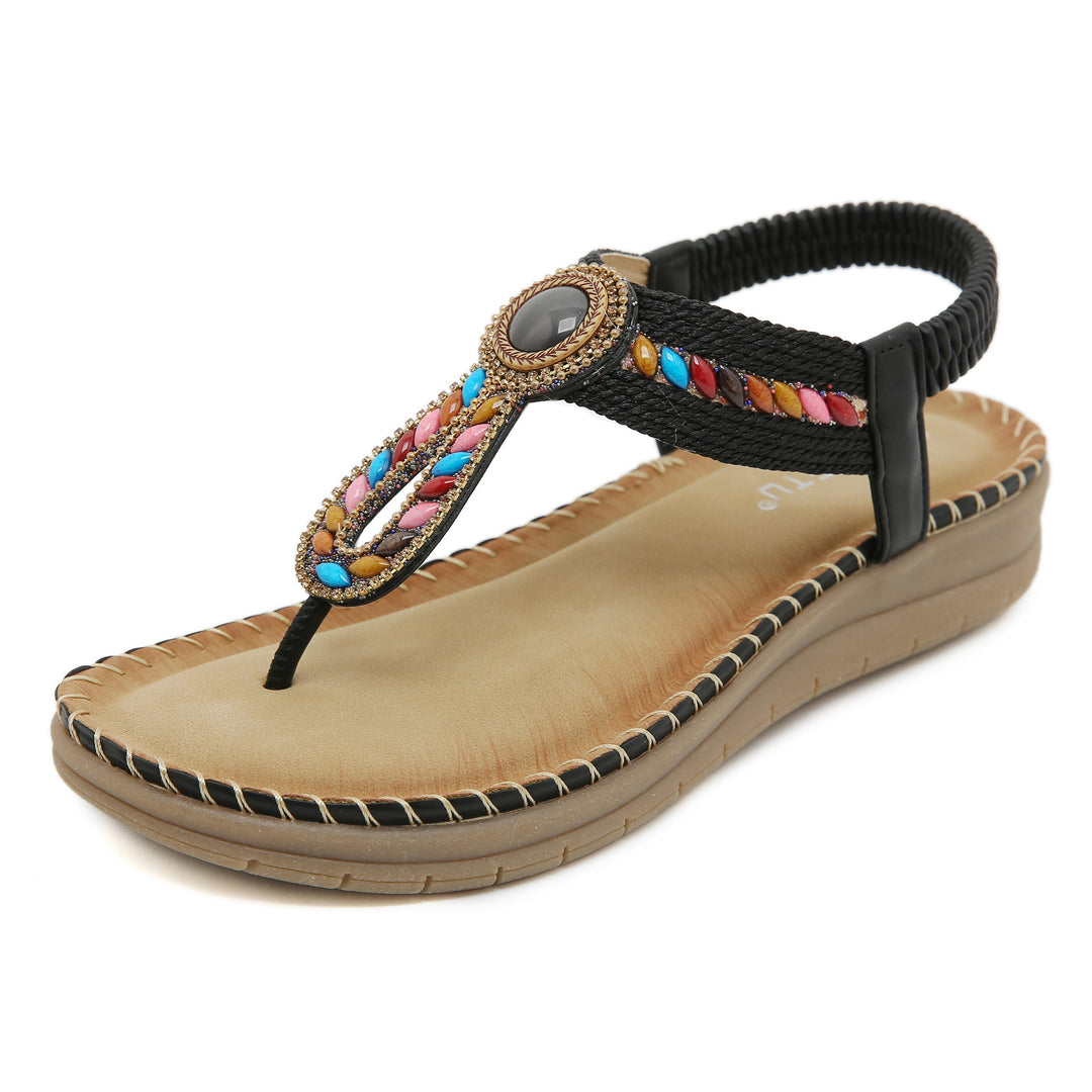 Dame flip-flops med farverige sten detaljer og komfortabel sål Stilla