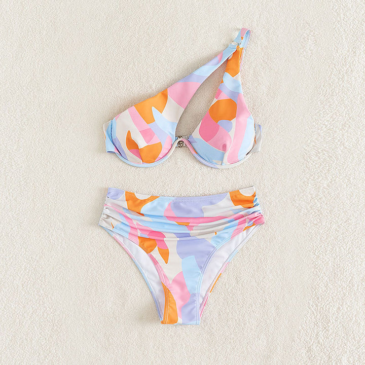 Dame Designer-Bikini med asymmetrisk stropper og voluminøse flæser Skovae