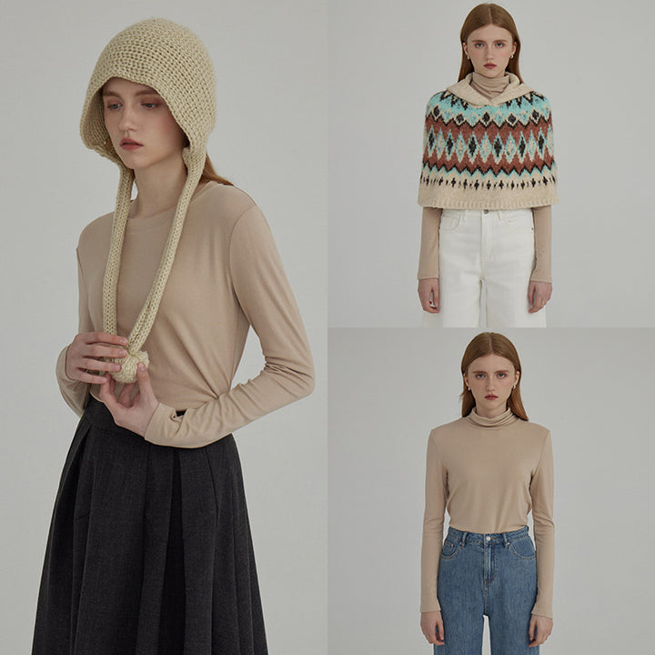Dame langærmet bluse med moderne høj krave og minimalistisk silhuet Stilla