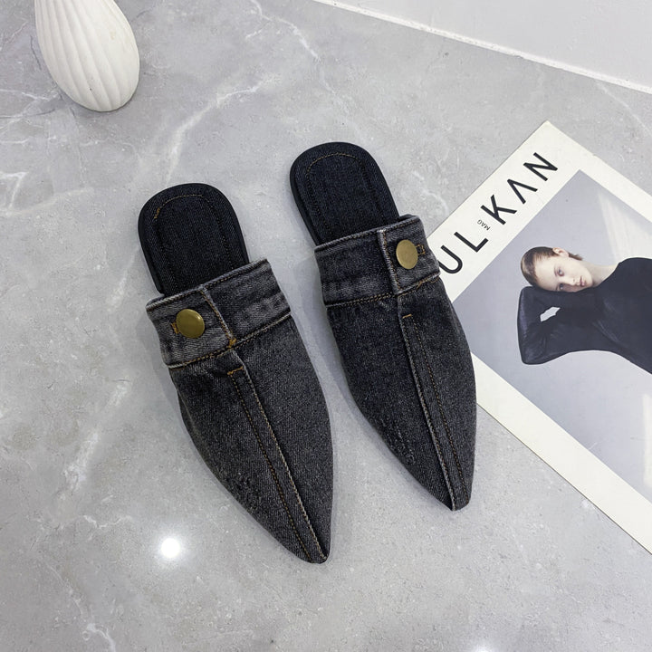 Dame Mules i moderne jeans-look med elegant spids Stilla