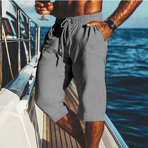 Herrer casual sejlshorts i let linned materiale med elastisk talje og praktisk snor Stilla