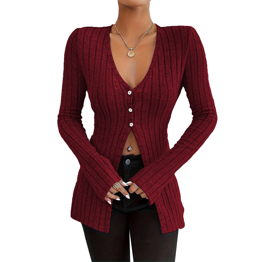 Women's Long Sleeve Cardigan with Fine Rib Structure and Elegant Button Details Stilla