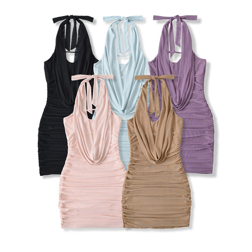 Dame strandkjole med elegant drapering og justerbare stropper Stilla