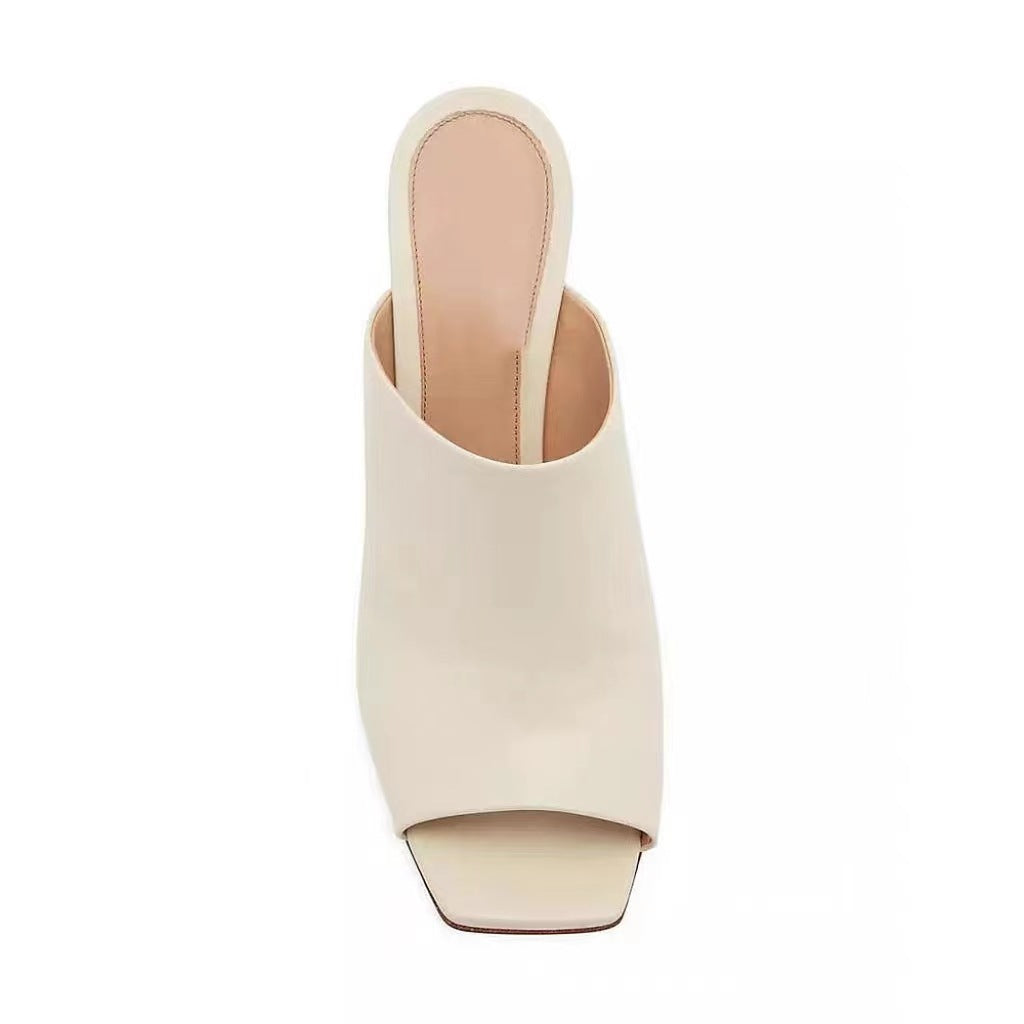Femme Åbne Tå Chunky Heel Mules med Dekorativ Knote Detalje Stilla