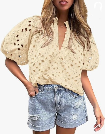 Dame elegant bluse med spids Stilla