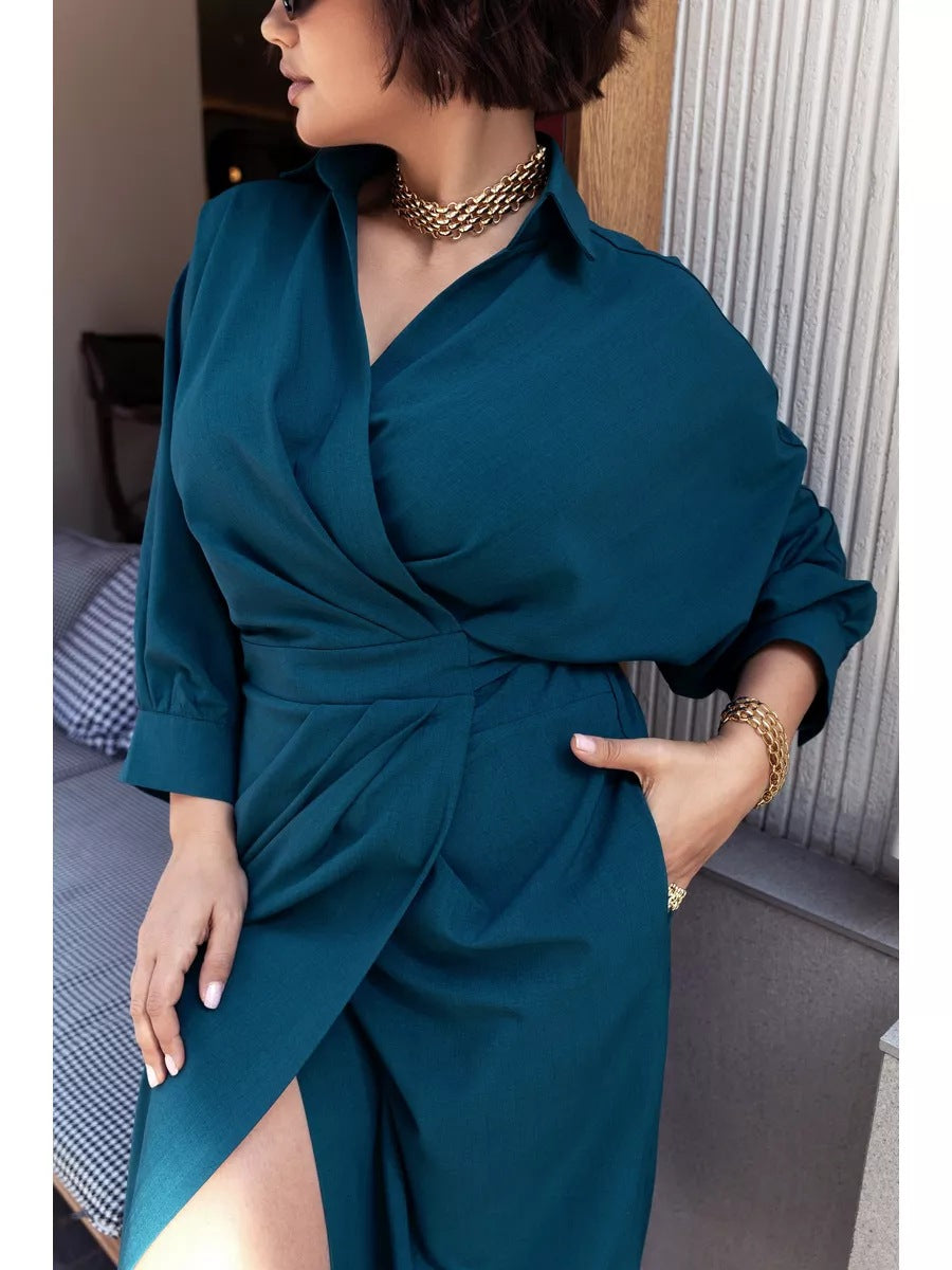 Dame wrap kjole med elegant drapering og taljeret snit Stilla