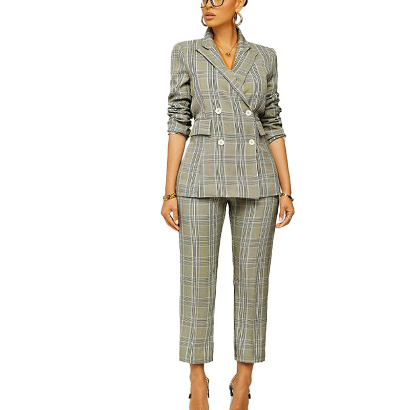 Dame Elegant To-delt Blazer-sæt med ternet mønster Stilla
