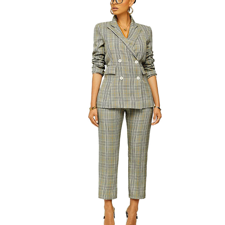 Dame Elegant To-delt Blazer-sæt med ternet mønster Stilla