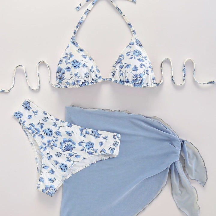 Dame triangel-bikini med blomster mønstre og sideløsning Skovae