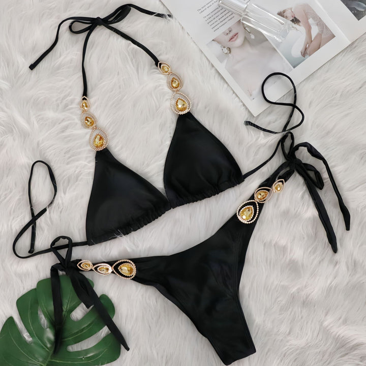 Kvinder Bejeweled Halter Neck Bikini Sæt Stilla