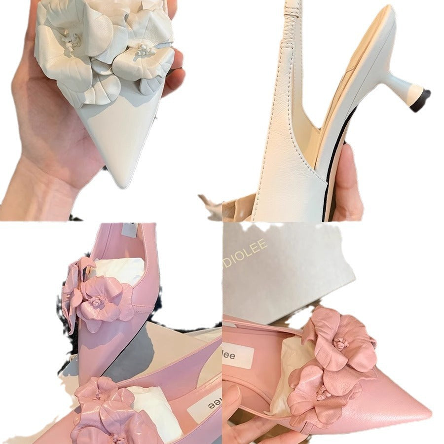 Dame elegante spidse Slingback-hæle med blomsteraccent Stilla