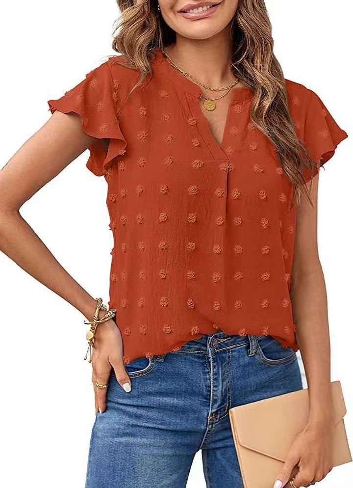 Dame elegant blouse med fint strukturdesign og korte ærmer Stilla