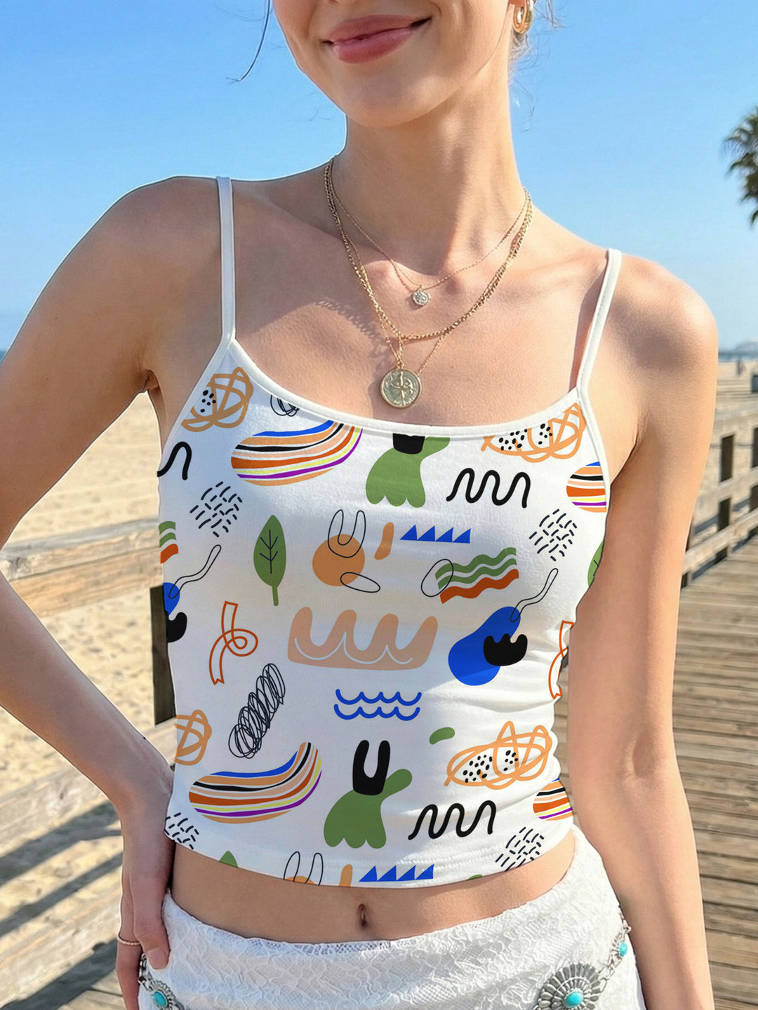Dame Crop-Top med kreativ grafiktryk Skovae