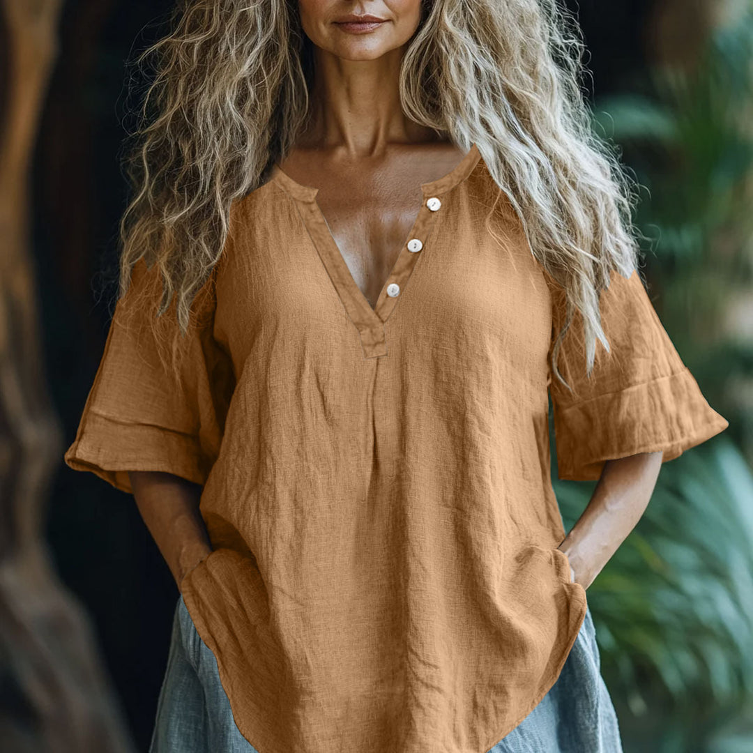 Kvinder Let Linned Knap-Bluse Stilla