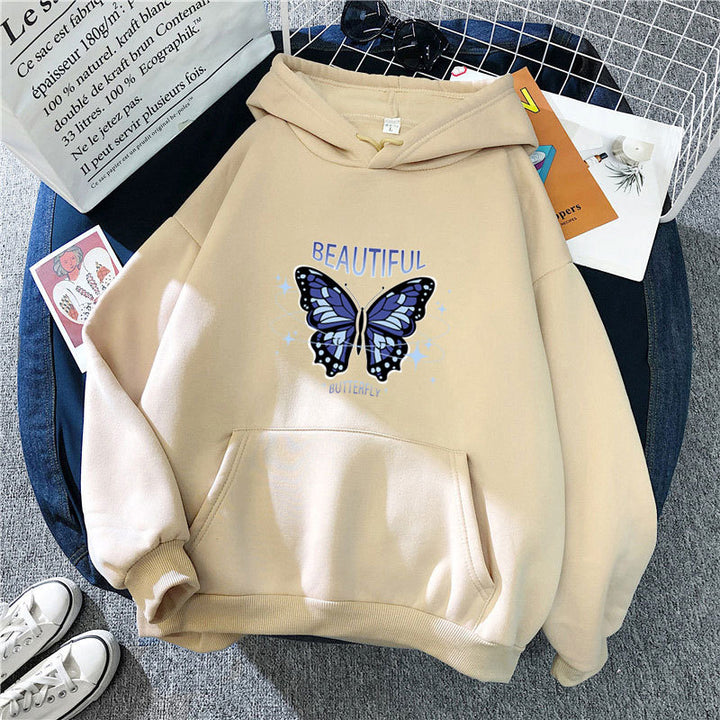 Dame hoodie med kreativt sommerfugledesign Skovae