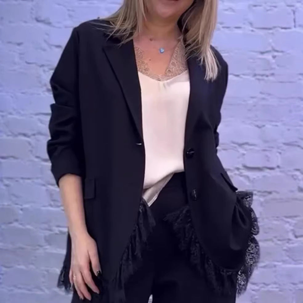Kvindernes elegante blazerjakke med blonderdetaljer Stilla