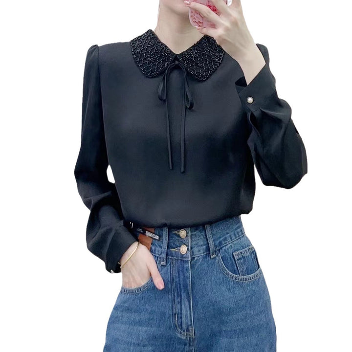 Dame Elegant Bluse med dekorativ krave og fine flæse detaljer Stilla