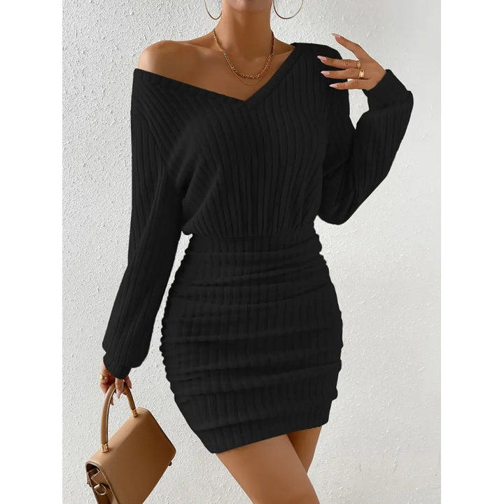 Dame Off-Shoulder Ribbede Bodycon Kjole Stilla