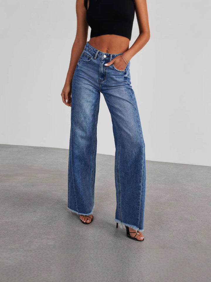 Damer Løst skåret jeans med moderigtige frynset kant og høj talje Stilla