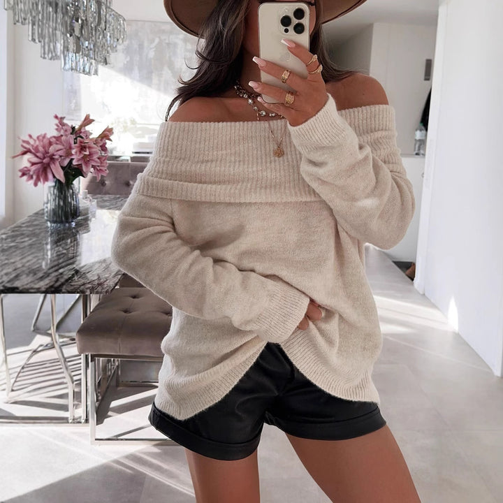 Kvinders off-shoulder sweater lavet af blødt strik med ribbede detaljer Stilla
