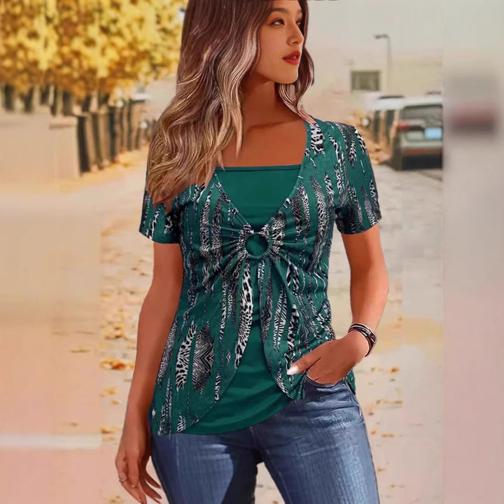 Dame Trendy Knoten T-shirt med farverigt mønster Stilla