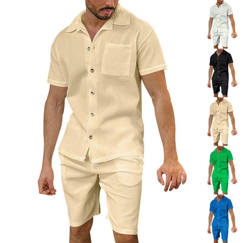 Herre afslappet kortærmet skjorte og bermuda shorts sæt med struktureret design Stilla