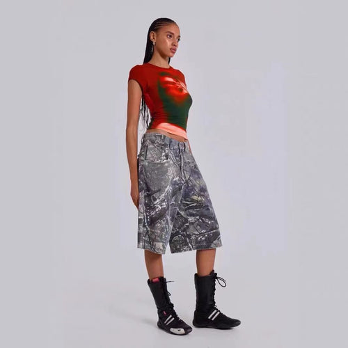 Damernes Stilfulde Camouflage Cargo Shorts Stilla