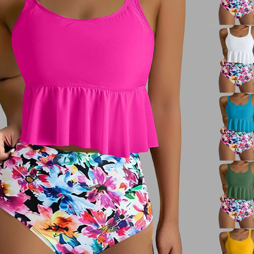 Dame Sport Tankini-Sæt med blomsteret Volant-top og højt skåret slip Stilla