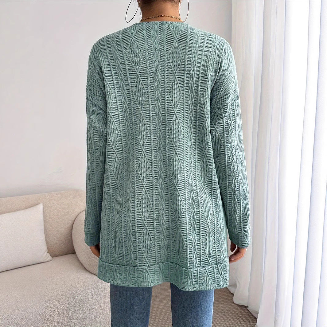 Dame strikjakke med geometrisk mønster og påsyede lommer Stilla