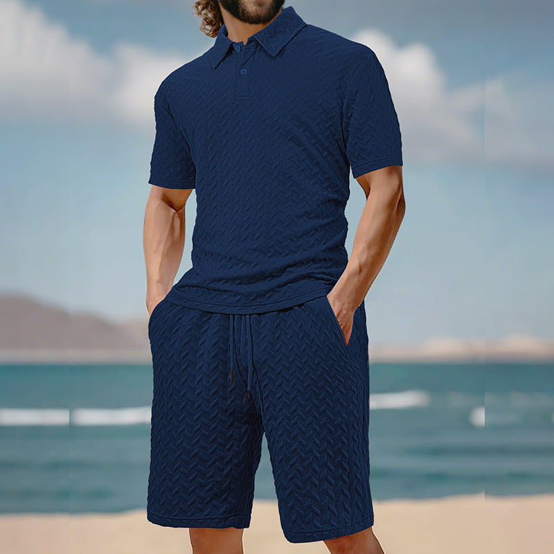 Herre Polo-Shorts-Sæt lavet af åndbart strukturmateriale med moderne design Stilla
