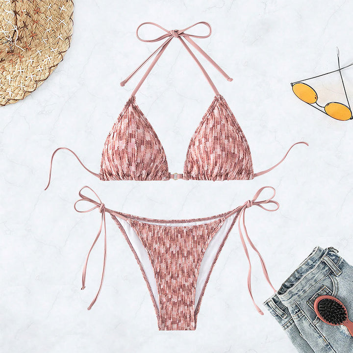 Dame Triangel-Bikini med elegante bindebånd og ribbet tekstur Skovae