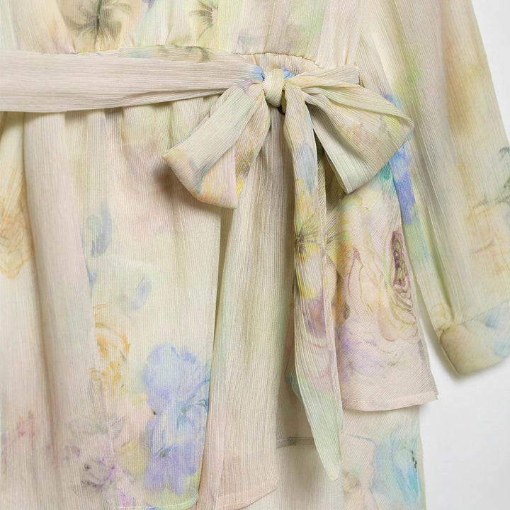 Femme Floral Print V-halskjole med blondebesætning Stilla