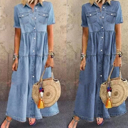 Femme Lagdelte Denim Skjortekjole Stilla