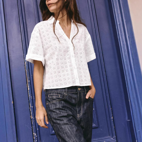 Femme Eyelet Button-Up Kortærmet Bluse Stilla