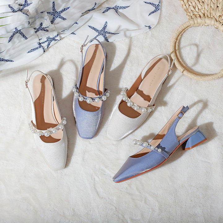 Dame Elegante Slingback Spidsesko med Perle Accent Stilla