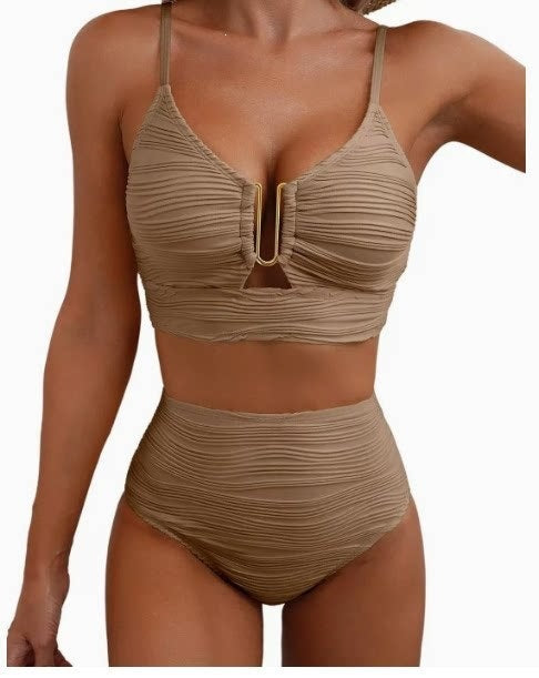 Dame Højskåren Bikini med Rynker Skovae
