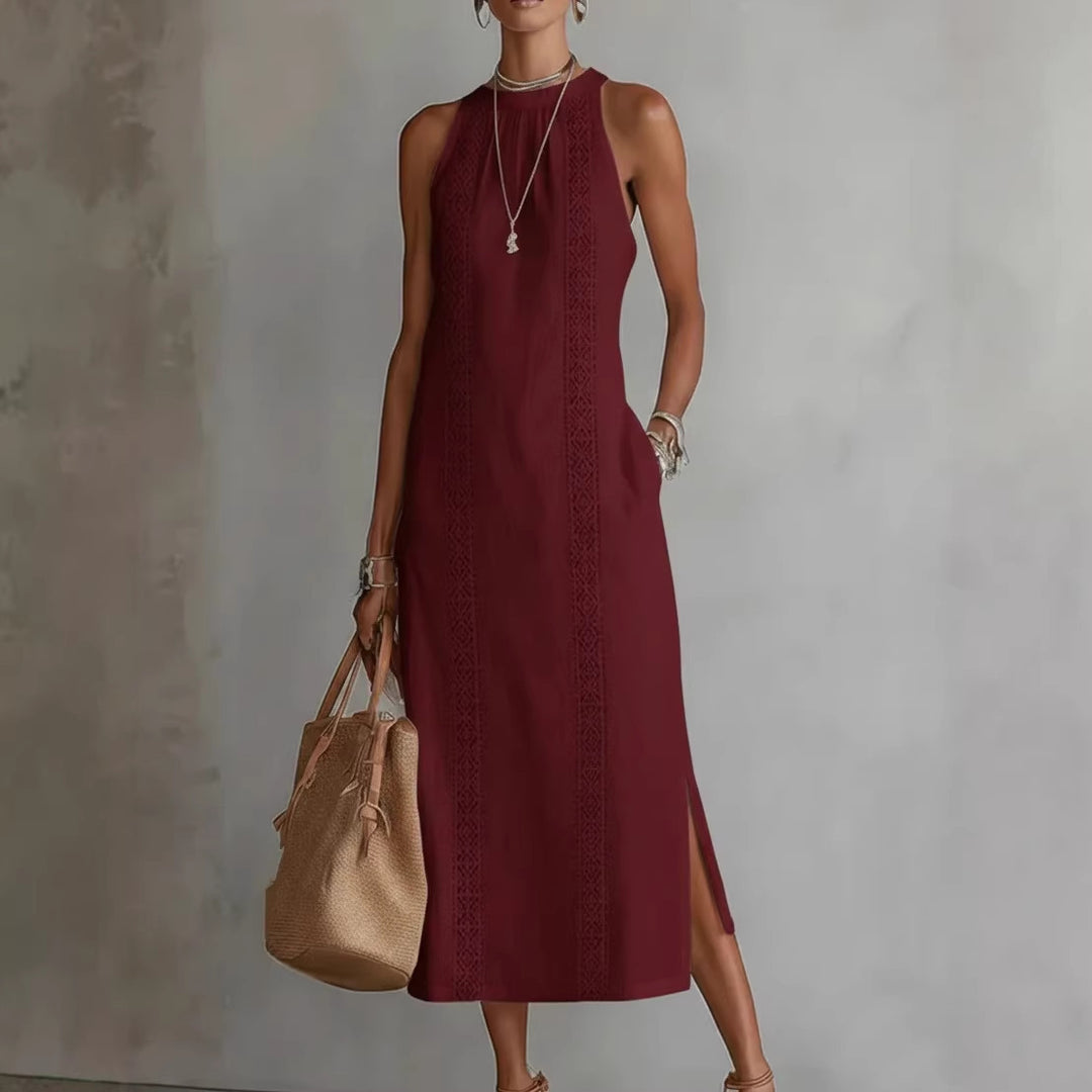 Dame Elegant Sommer-Maxi-kjole med spidsapplikation og sidelæg Skovae