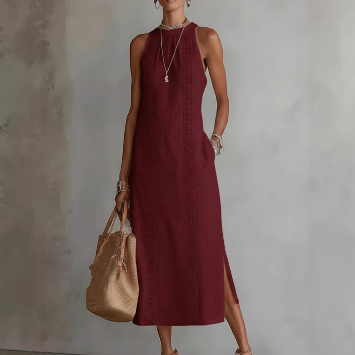 Dame Elegant Sommer-Maxi-kjole med spidsapplikation og sidelæg Skovae