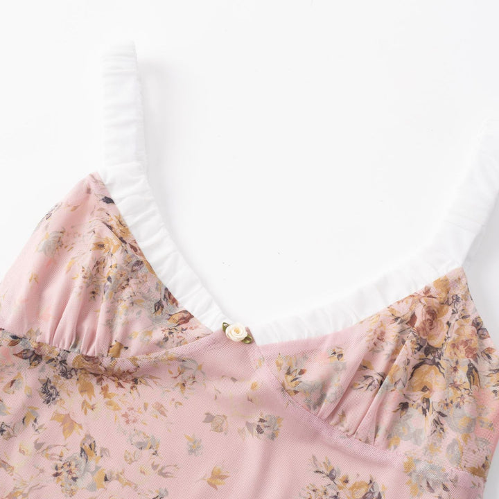 Dame floral maxikjole i let chiffon med dyb V-hals og justerbare stropper Stilla