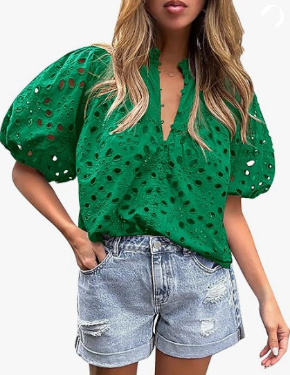 Dame elegant bluse med spids Stilla
