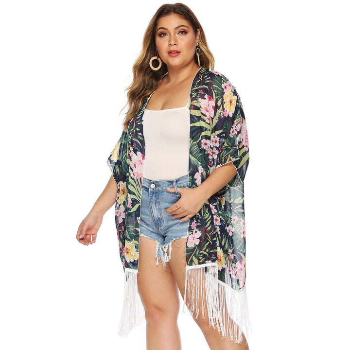 Dame Floral Frynse Kimono Overtræk Stilla