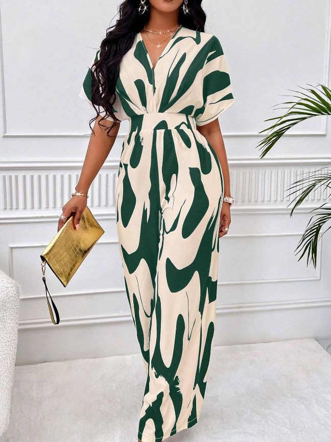 Dame Elegant Maxijumpsuit med dyb V-udskæring og bredt skåret ben Stilla
