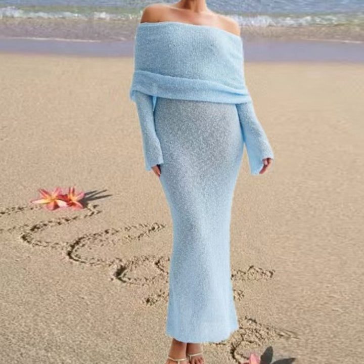 Dame Off-Shoulder Maxikjole med lange ærmer og elegant stof Skovae