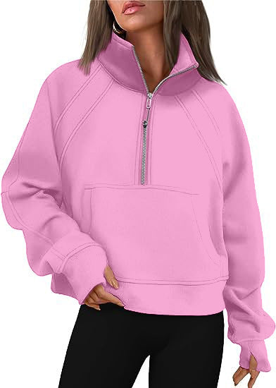 Dame Sporty Sweatpullover med halvdelskning og kængurulomme Stilla