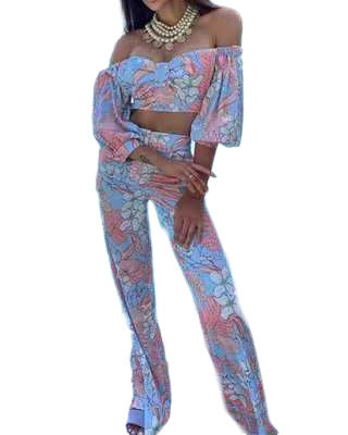 Damer Sommerligt To-delt Outfit med Off-Shoulder og blomstret design Stilla