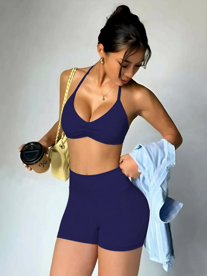 Dame Sporty bikini sæt med højt skårne shorts og elastisk støtte Skovae