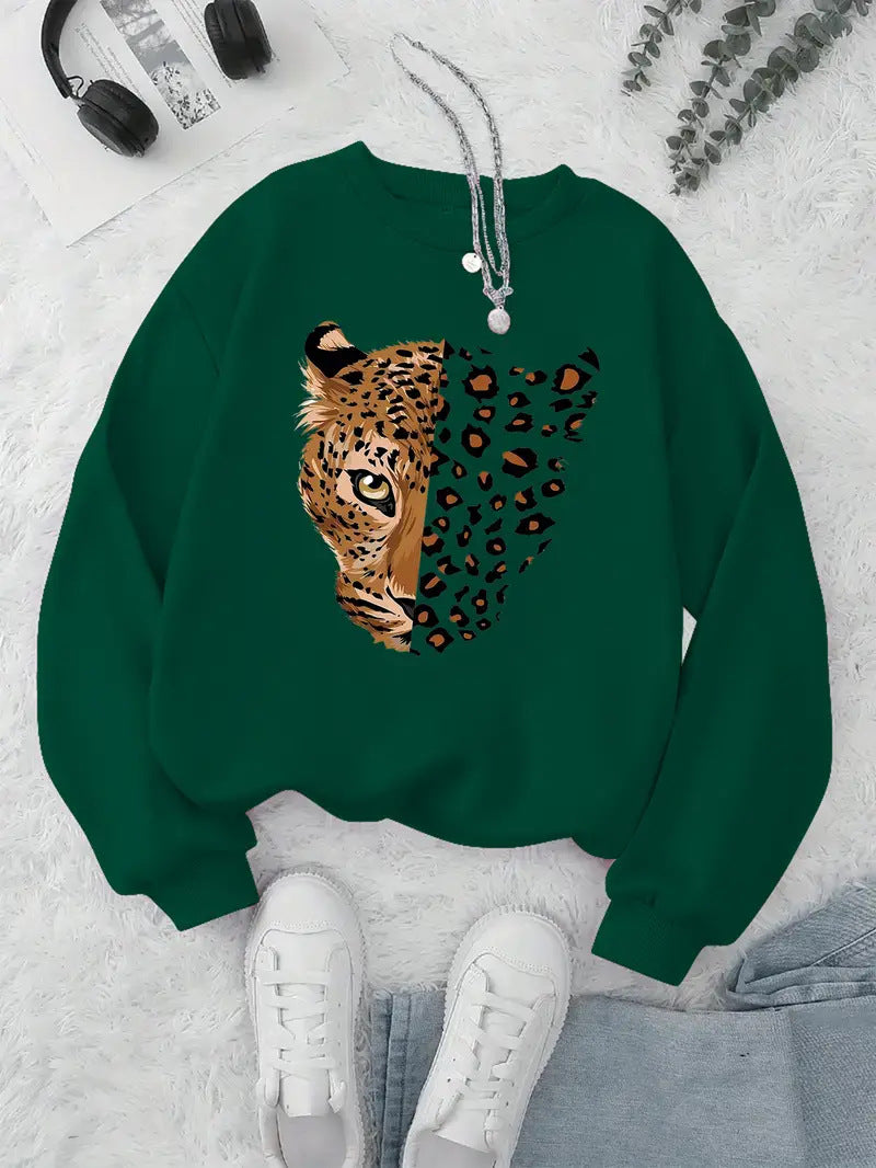 Kvinders sweatshirt med leopardmotiver Stilla