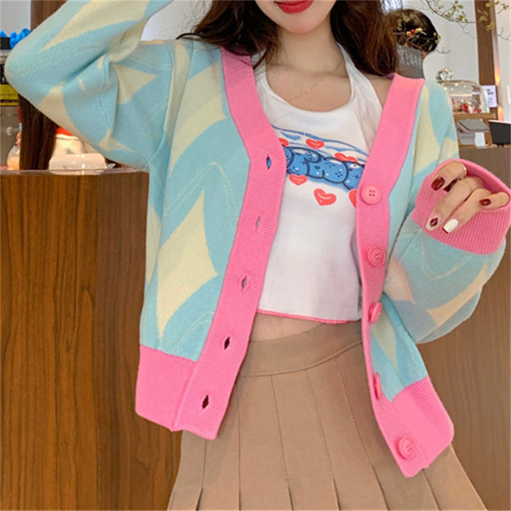 Femme mønstret strikknap-cardigan Stilla