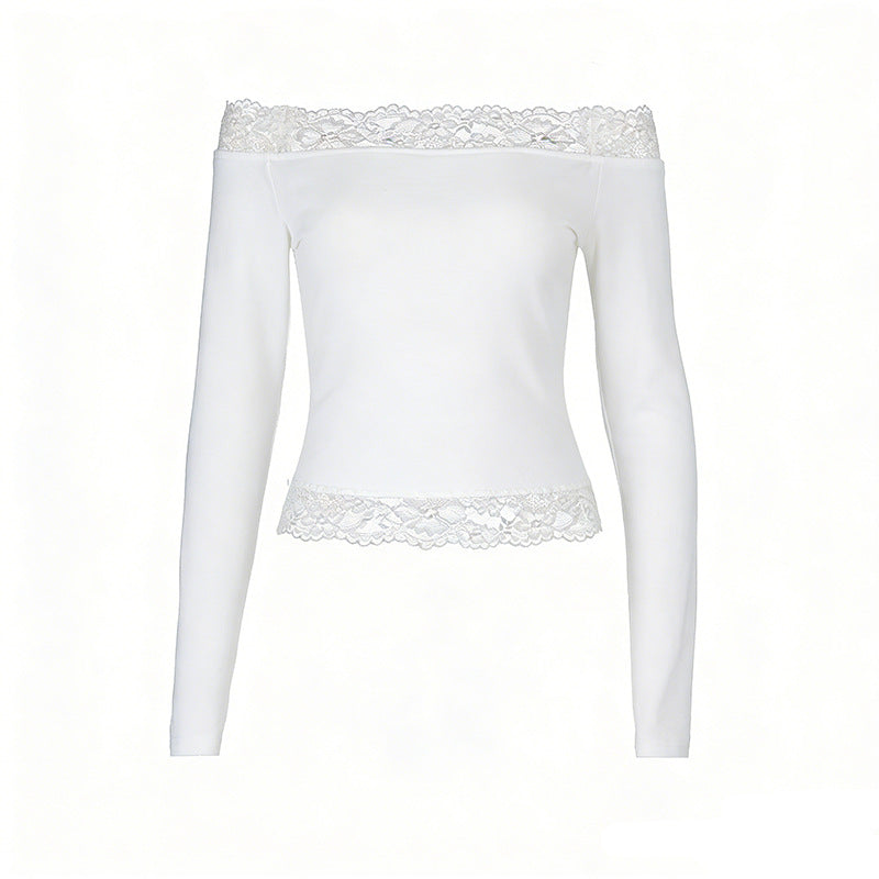 Dame elegant Off-Shoulder skjorte med spidsbesætning Skovae